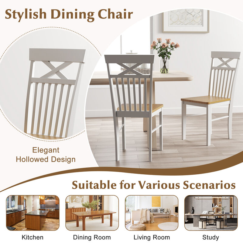 Wooden Kitchen Dining Chair Set of 2 with Rubber Wood Frame