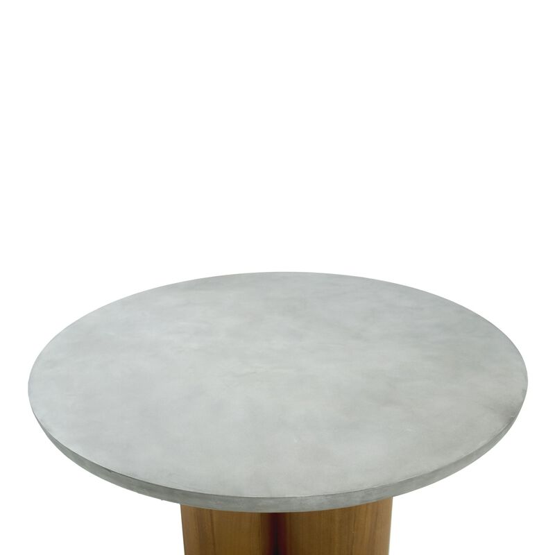 Cid Ziv 47 Inch Dining Table, Gray Faux Concrete Round Top, 3 Pillar Base - Benzara