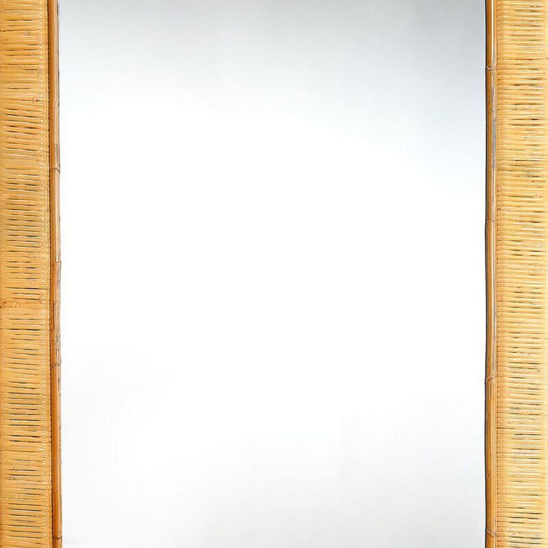 Mirror with Rectangular Woven Rattan Frame, Brown and Silver-Benzara