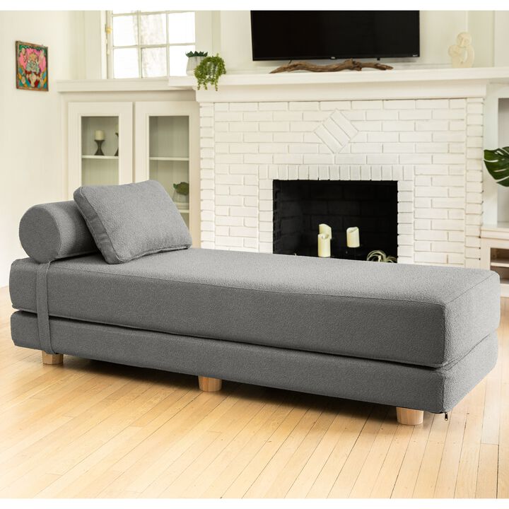 Jaxx Avida Daybed � Fold Out Queen Sleeper � Premium Boucle: Sleek and Modern Lounge for Relaxing and Overnight Guests