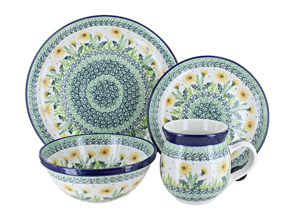 Blue Rose Polish Pottery Peacock Swirl 16 Piece Dinner Set