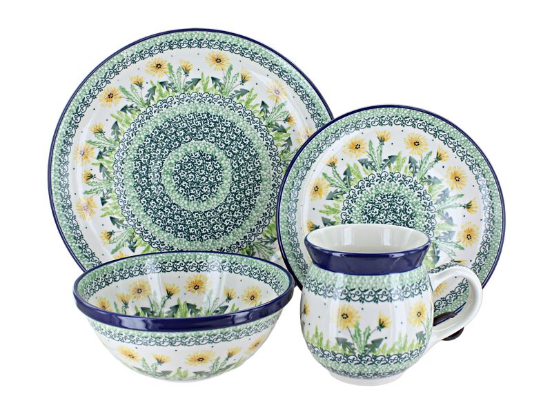 Blue Rose Polish Pottery Peacock Swirl 16 Piece Dinner Set