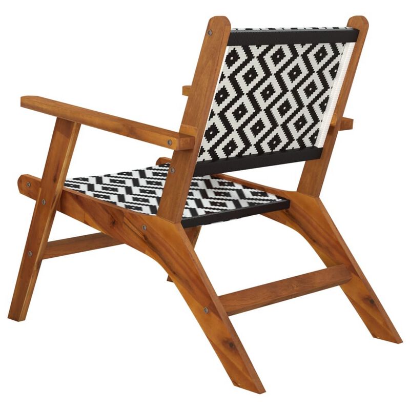 Outdoor Set of 2, Black White Print, Brown Solid Acacia Wood - Benzara