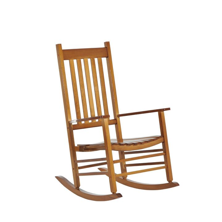 Natural Outdoor Rocker: Wooden Slatted Chair for Porch, 352 lb Capacity