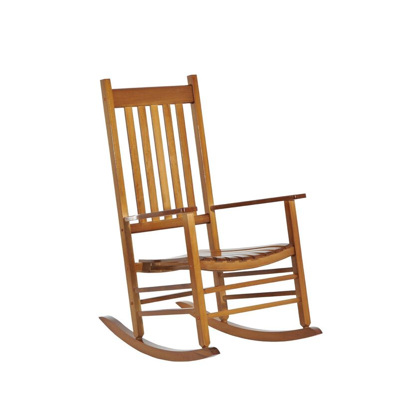 Natural Outdoor Rocker: Wooden Slatted Chair for Porch, 352 lb Capacity