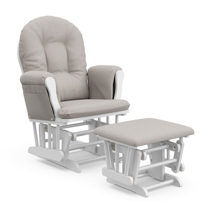 Storkcraft Hoop Glider and Ottoman - White with Taupe Swirl