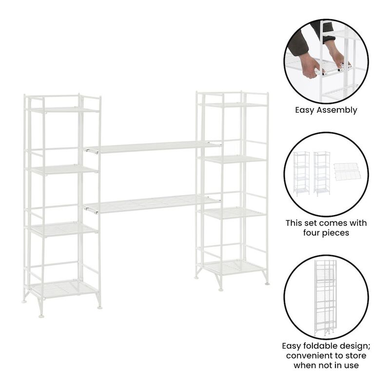 Convenience Concepts Xtra Storage 4 Tier Folding Metal Shelves with Set of 2 Deluxe Extension Shelves