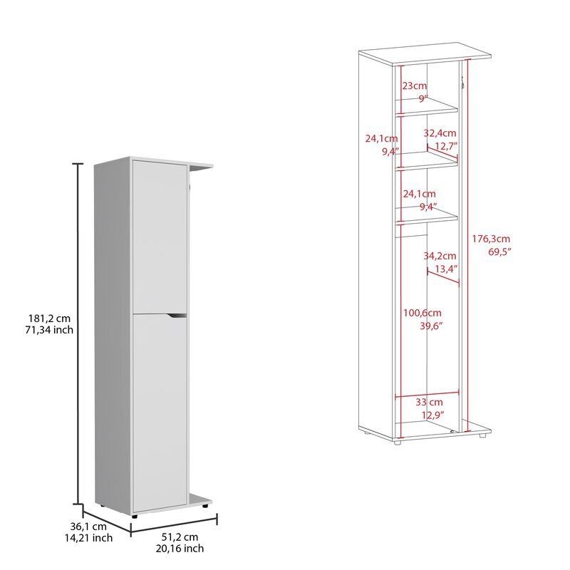 Austin 71.3-Inch High One Door and Four Shelves Broom Storage Closet with Broom and Mop Holder