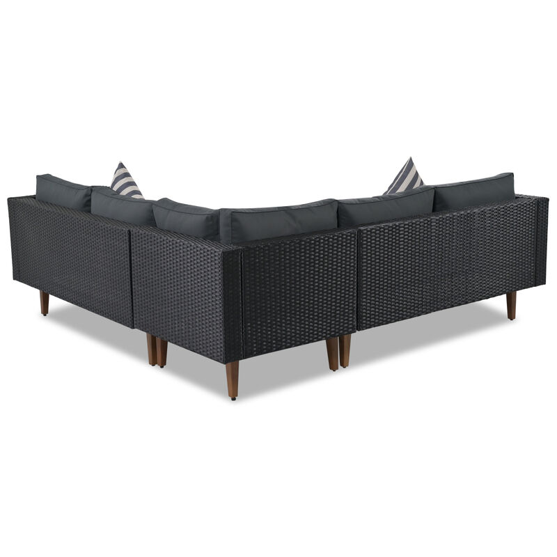 4-Pieces Outdoor Wicker Sofa Set, Patio Furniture Withful Pillows, L-Shape Sofa Set
