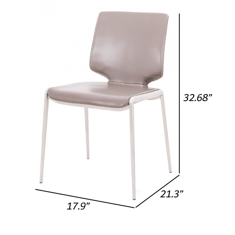 Cid Fiji 18 Inch Stackable Dining Chair, Set of 2, Light Gray Vegan Leather-Benzara