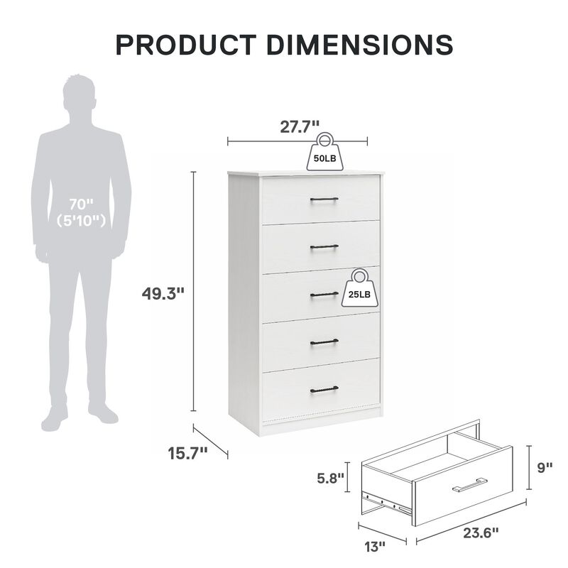 BrEZ Build Pearce Tall 5 Drawer Dresser