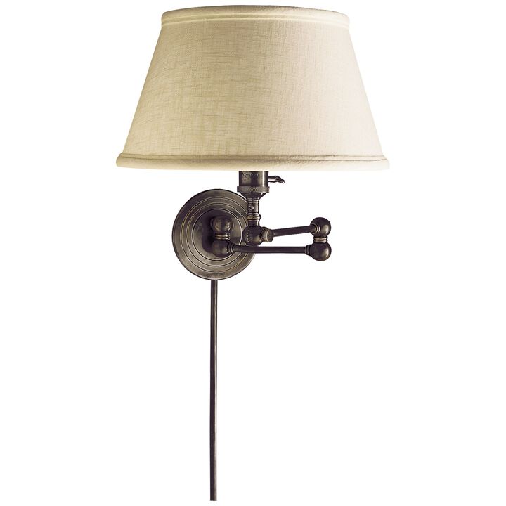 Boston Swing Arm in Bronze with Linen Shade