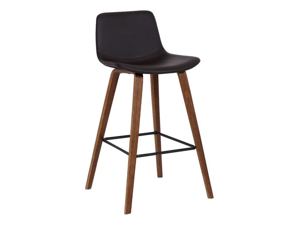 35 Inch Wooden Barstool with Leatherette Seat, Brown - Benzara
