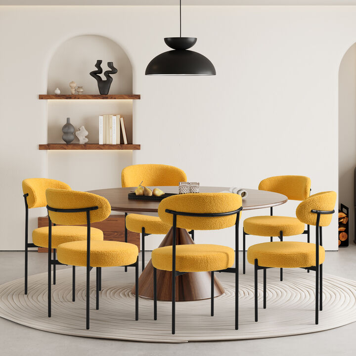 WestinTrends Mid-Century Modern Upholstered Sherpa Round Dining Chairs (Set of 6)