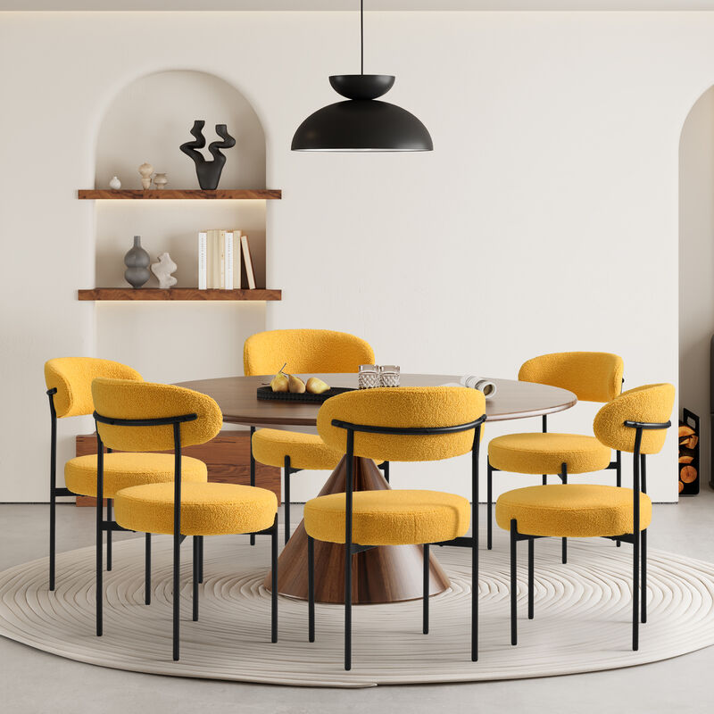WestinTrends Mid-Century Modern Upholstered Sherpa Round Dining Chairs (Set of 6)