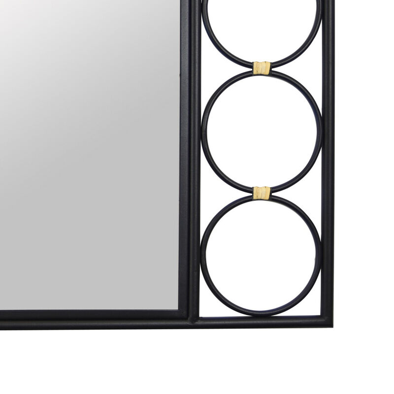 Reeve Wall Mounted Mirror with Round Accents, 20 x 39, Black Metal - Benzara