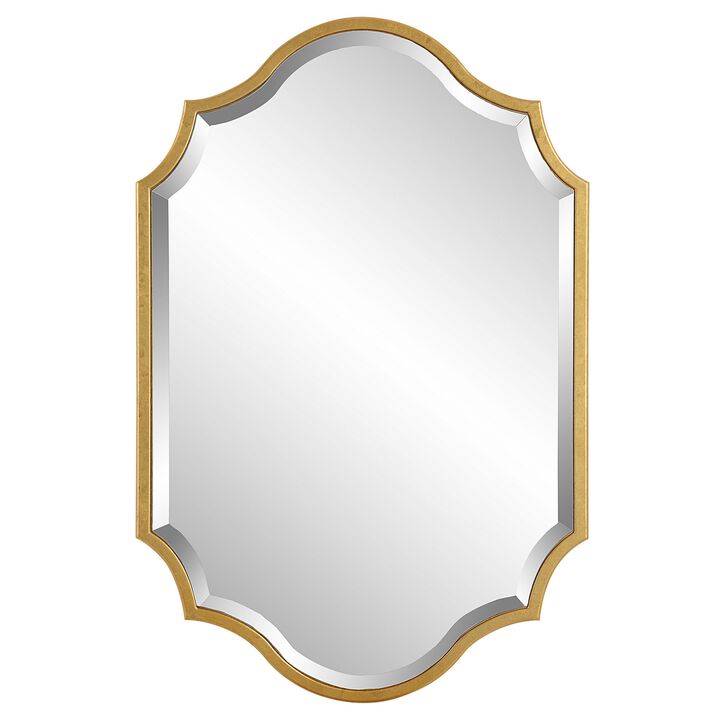 27 x 41 Modern Beveled Mirror in Classic Metal Frame, Gold Leaf Finish-Benzara