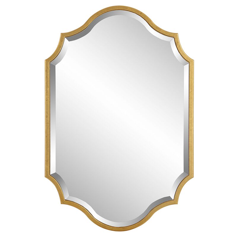 27 x 41 Modern Beveled Mirror in Classic Metal Frame, Gold Leaf Finish-Benzara
