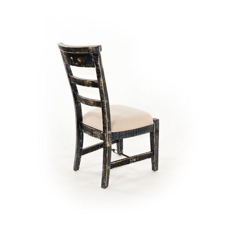 Rena Side Dining Chair Set of 2, Metal Turnbuckle, Black Mahogany Wood - Benzara