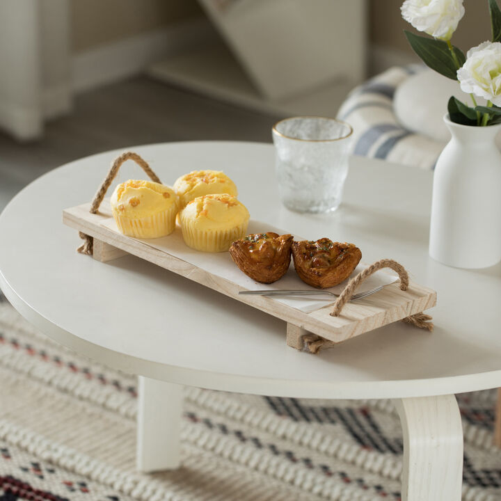 Decorative Natural Wood Rectangular Tray Serving Board with Rope Handles