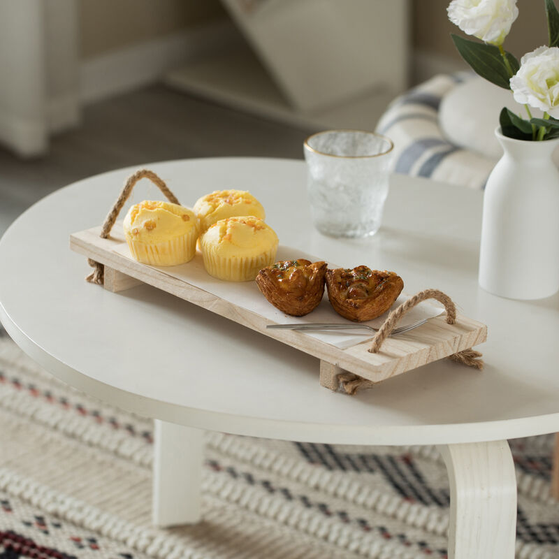 Decorative Natural Wood Rectangular Tray Serving Board with Rope Handles