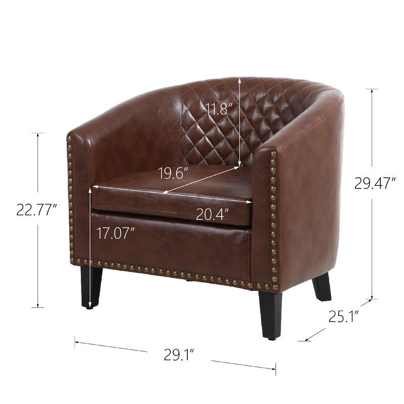 Accent Barrel Chair Living Room Chair With Nailheads And Solid Wood Legs Light Coffee