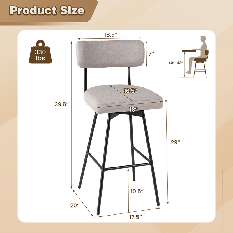 Set of 2 Upholstered Swivel Bar Stools Counter Height for Comfort and Style
