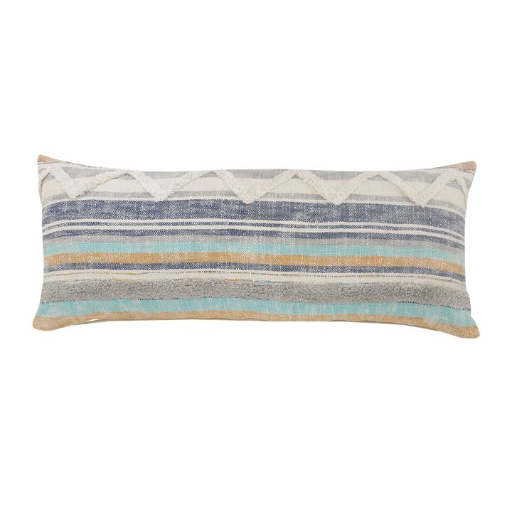 36" White and Blue Chevron Lumbar Throw Pillow