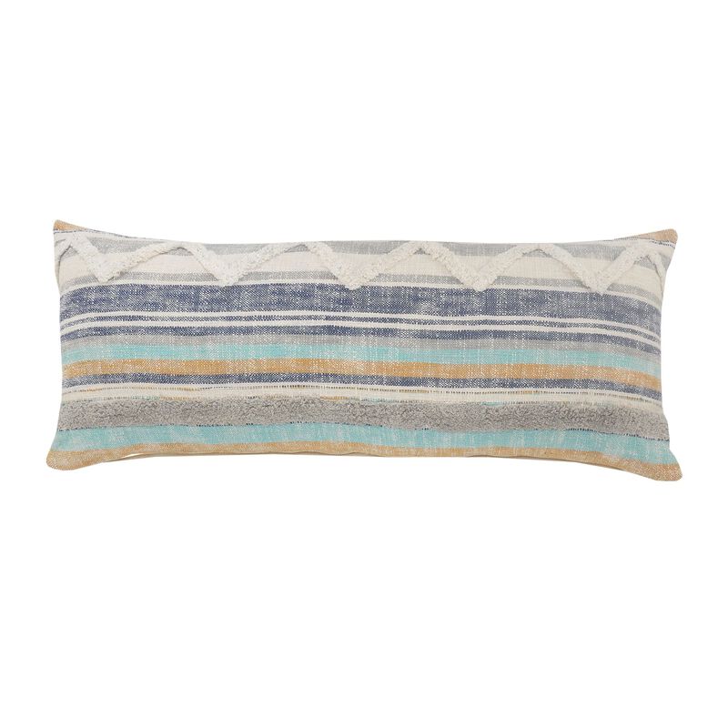 36" White and Blue Chevron Lumbar Throw Pillow