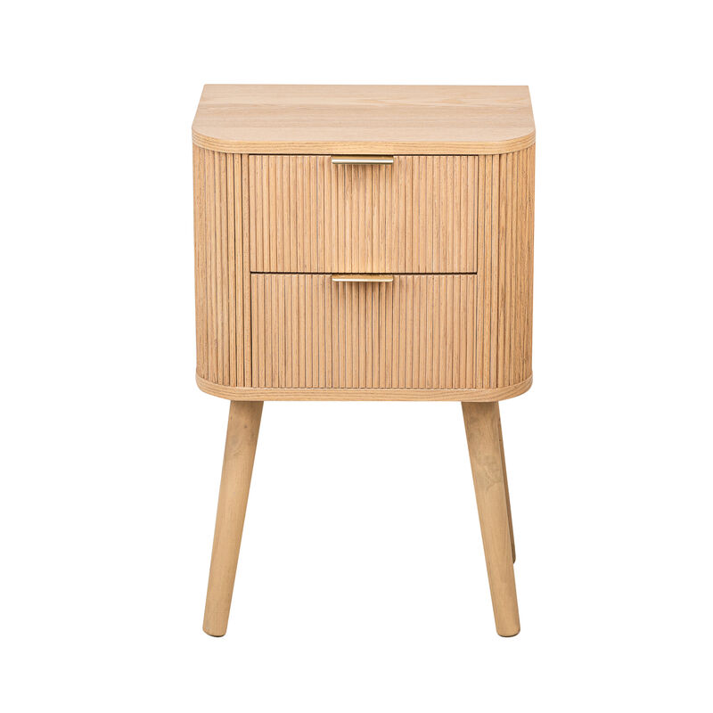 Bedside Table 2 Drawers Natural Wood