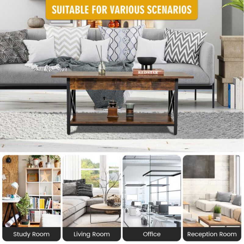 Hivvago 2-Tier Industrial Rectangular Coffee Table with Storage Shelf