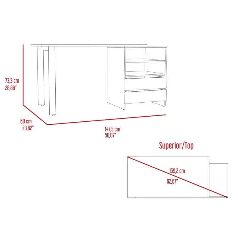 Kirsage 2-Drawer 2-Shelf Writing Desk Light Gray