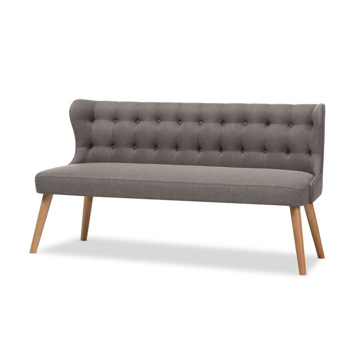Baxton Studio Melody Mid Century Grey Fabric And Natural Wood Finishing Settee Bench