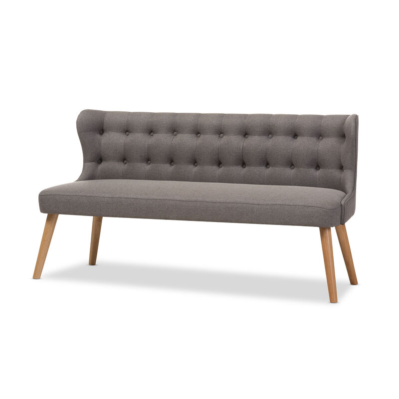 Baxton Studio Melody Mid Century Grey Fabric And Natural Wood Finishing Settee Bench