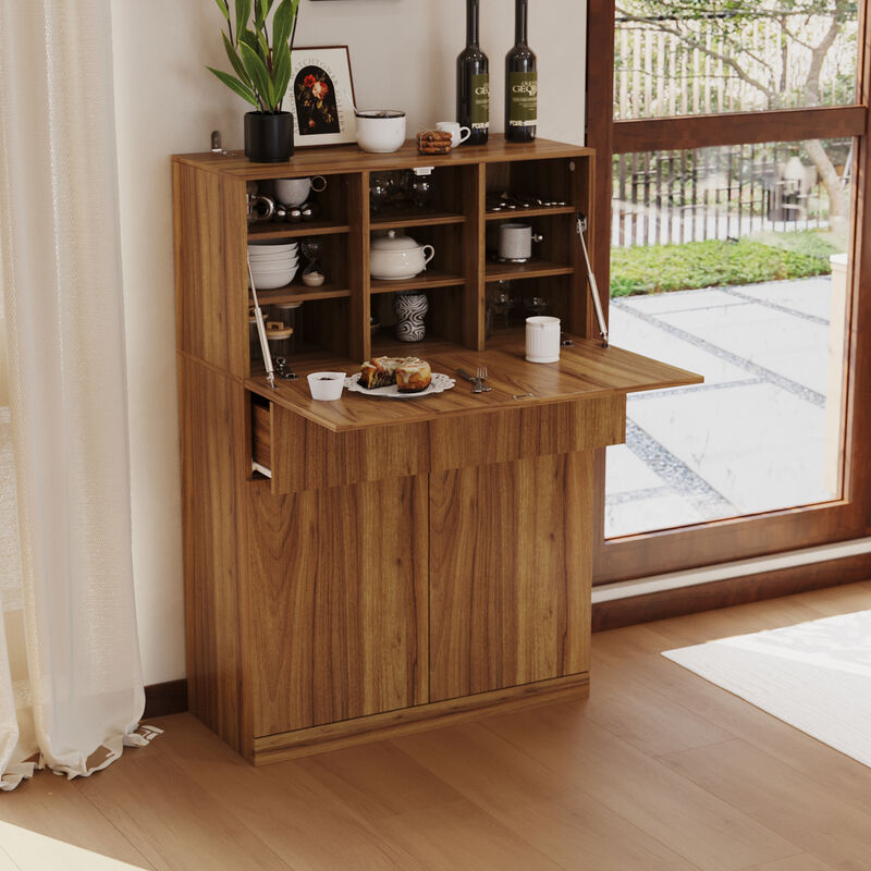 FUFU&GAGA Storage Cabinet - E0 1.5cm Particleboard, Adjustable Shelves, Expandable Top, Great for Cutlery Storage (31.5"W x 13.8"D x 47.2"H), Walnut