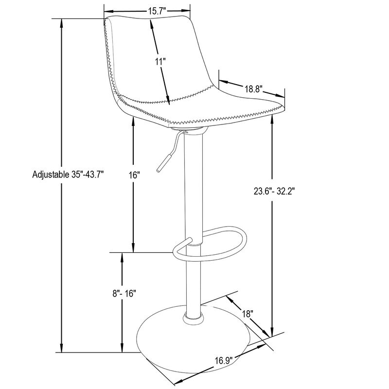 LeisureMod Tilbury Modern Adjustable Bar Stool With Footrest & 360-Degree Swivel