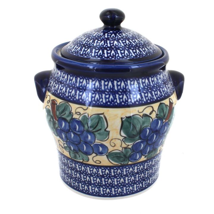 Blue Rose Polish Pottery Floral Butterfly Large Canister
