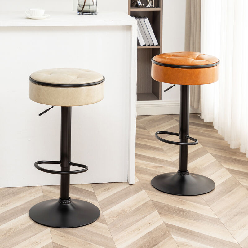 Comfortable Swivel Counter Height Bar Stool with Adjustable Height and Storage