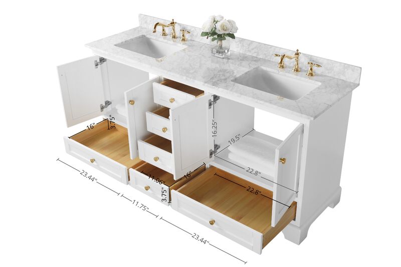 Audrey 66 in. Bath Vanity Set in White with Gold Hardware