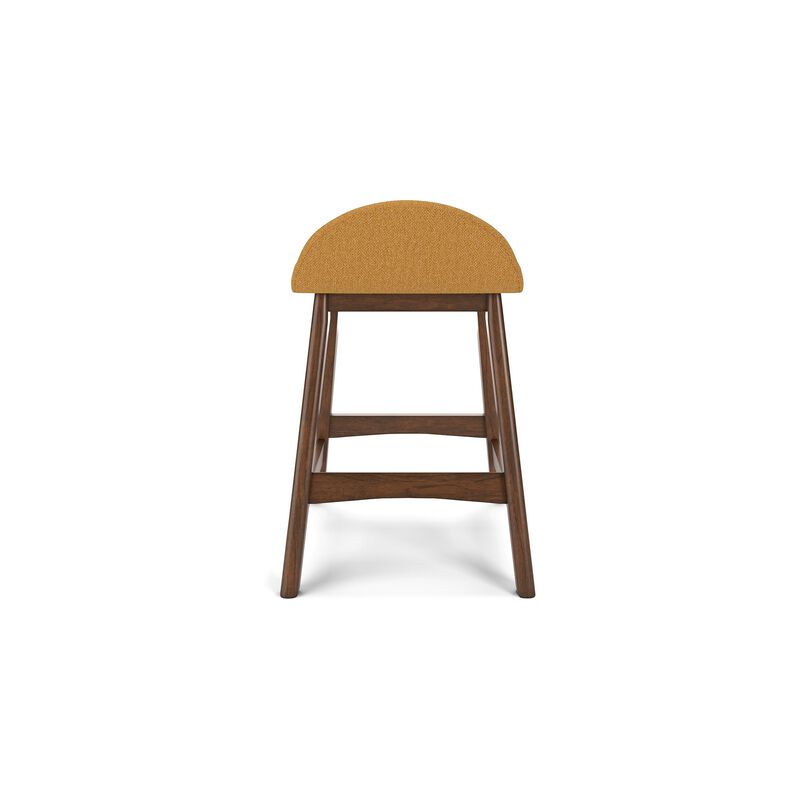 Jeyn Counter Stool with Footrest Set of 2, Brown Hardwood, Yellow Seat - Benzara