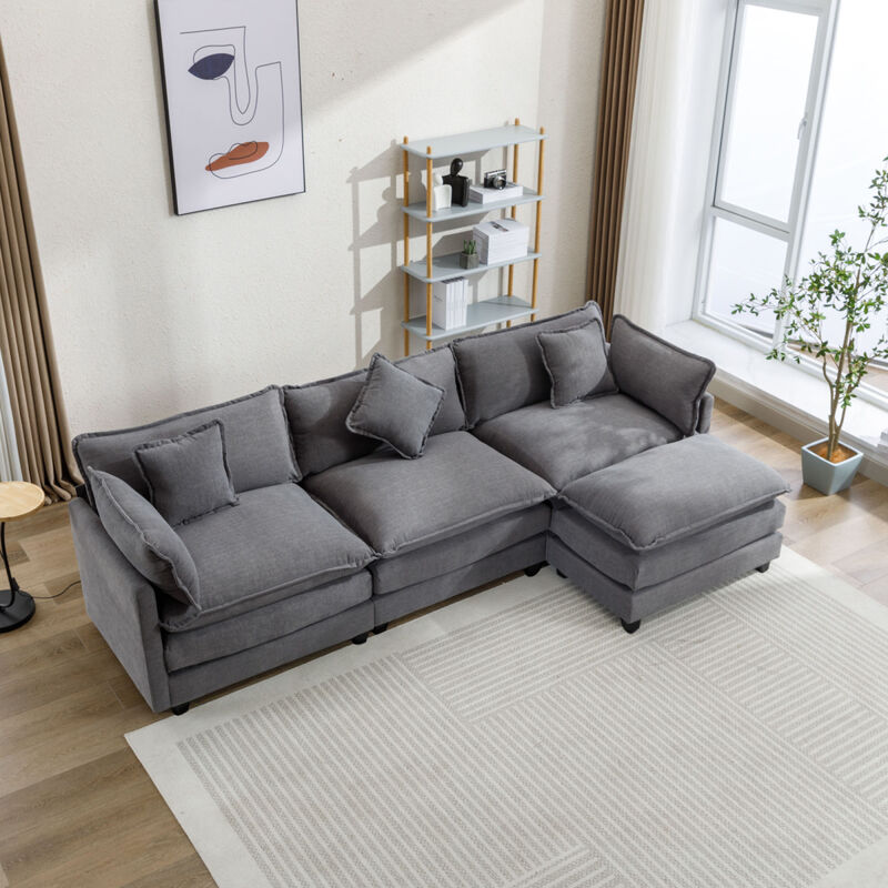112.2" L-Shape Chenille Upholstered Sofa