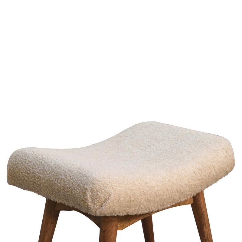 Artisan Furniture Boucle Cream Solid Wood  Curved Bench