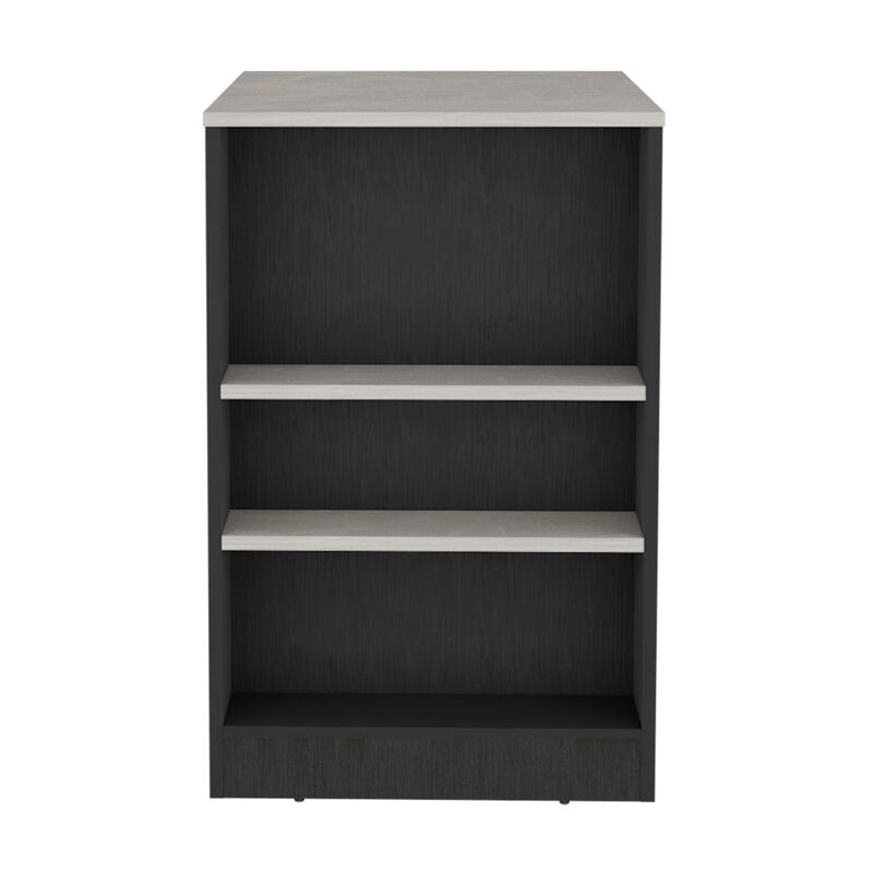 Portree Kitchen & Dining room Island with 3-Side Shelves -Black / Ibiza Marble