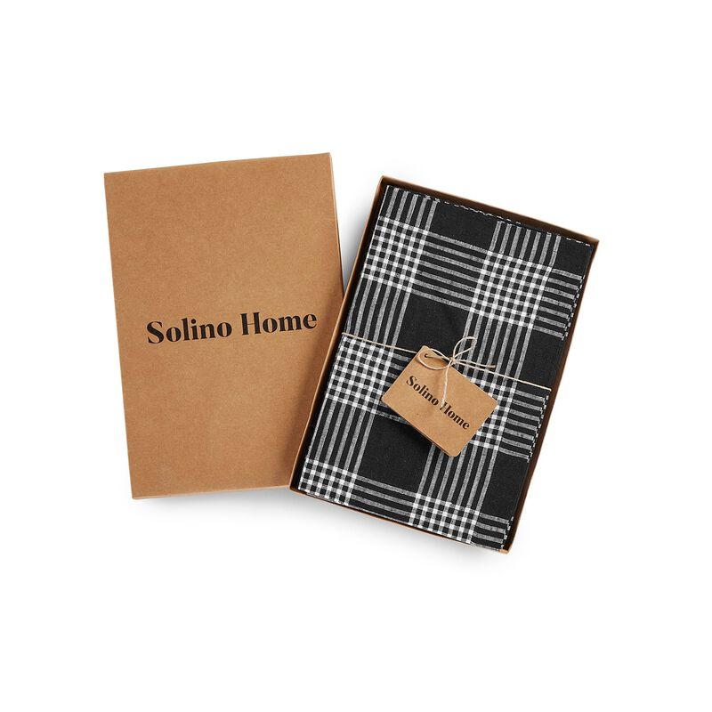 Solino Home 100% Pure Linen Dinner Napkins 20 x 20 Inch Set of 4 | Glen Check