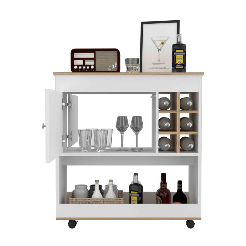 Bar Cart Aloha, Living Room, Light Oak / White