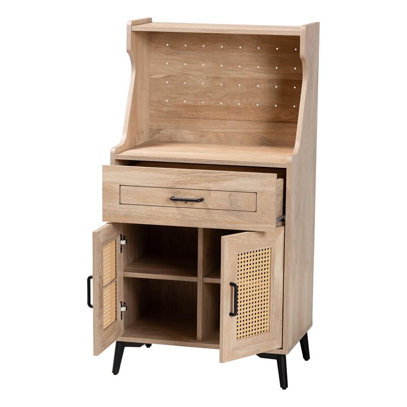 Baxton Studio Pavone Mid Century Modern Oak Brown Wood Kitchen Cabinet