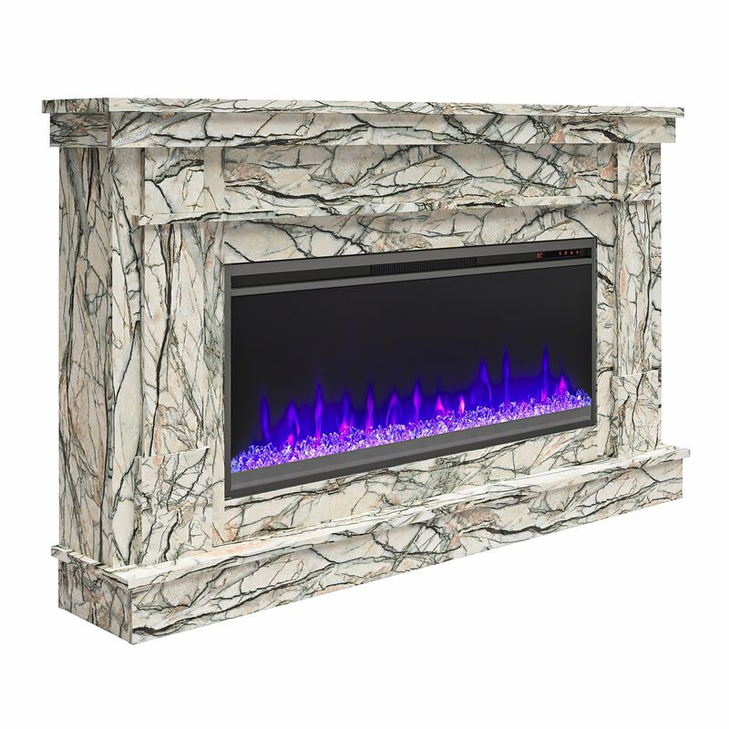 Novogratz Waverly Wide Mantel with Linear Electric Fireplace & Crystal Ember Bed