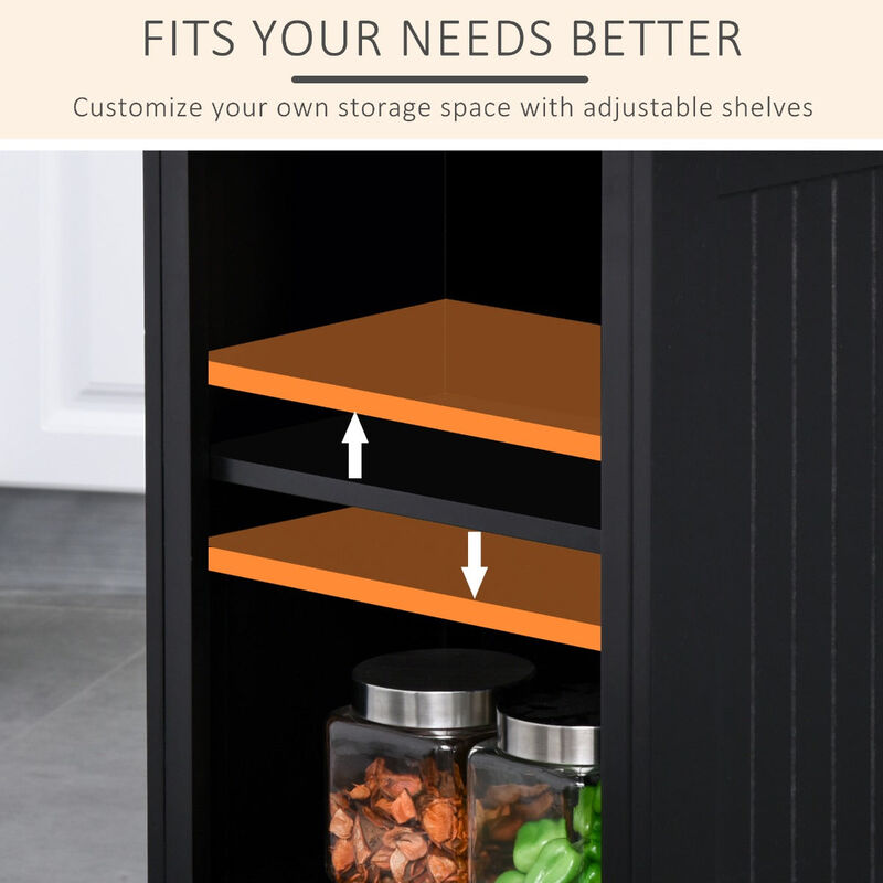 Black Fluted Feast Aid: Kitchen Island Cart with Adjustable Shelves