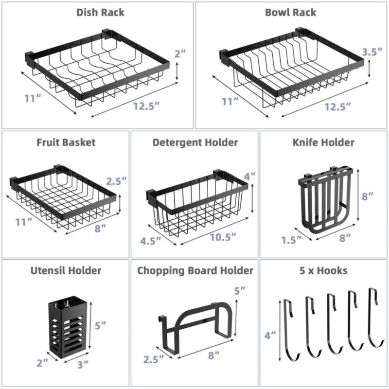 Hivvago 2 Tier Adjustable Over Sink Dish Drying Rack with 8 Hooks