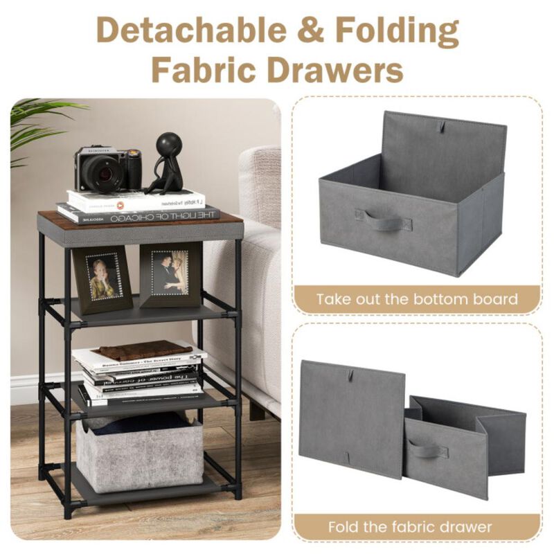 Hivvago 3-Tier Fabric Nightstand with Sturdy Metal Frame-Gray